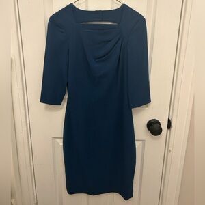 Teal Sheath Dress with Drape Neck